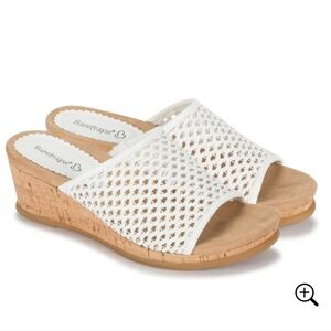 SAVE- NWOT Flossey Wedge White And Tan Slide Sandal Woman's Sz: 8.5